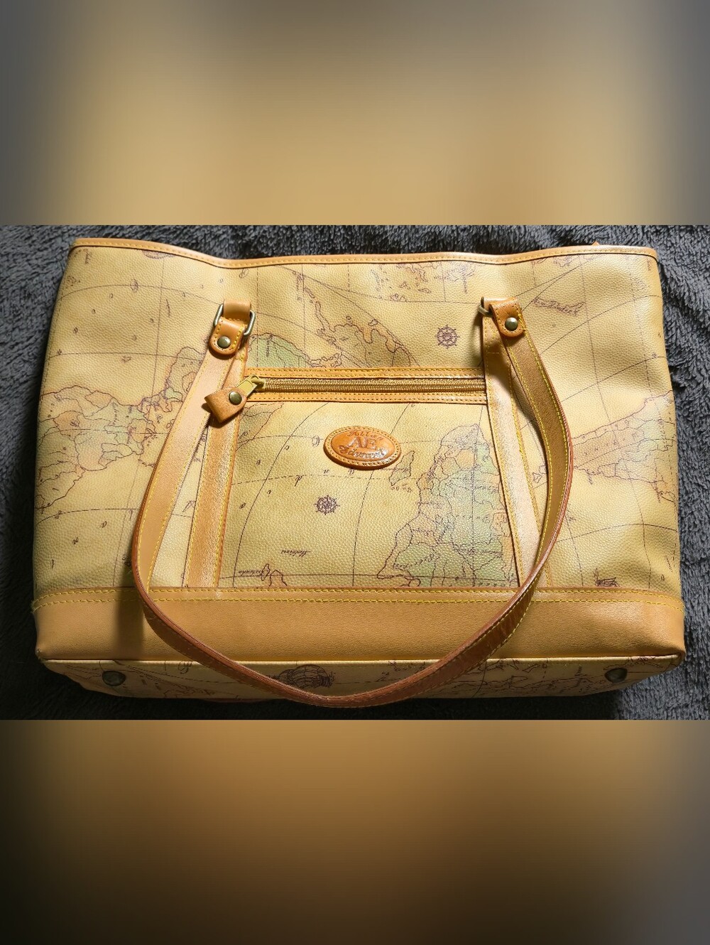 VTG Allan Edward Map Print Large Multi-Pocket Shoulder Tote